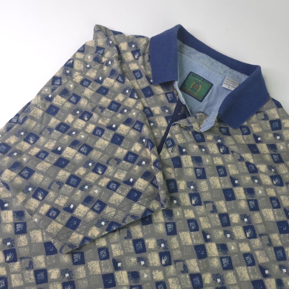 Vintage Bugle Boy Shirt Men's XL Signature Golf Polo Short Sleeve Y2K Geometric